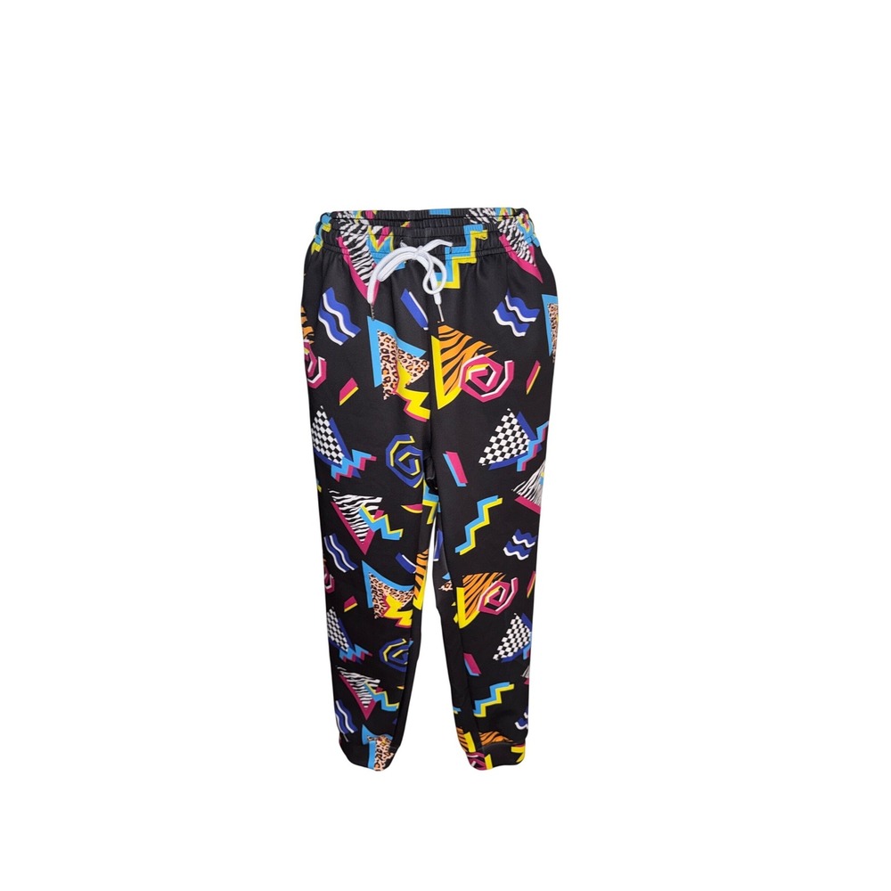 Retro 80s 90s Y2K Geometric Neon Print Jogger Sweatpants Unisex‎ Small Like New